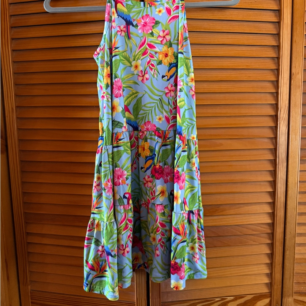 Tommy Bahama Blue Tropical Parrot Floral Girls' Casual Dress - Picture 2 of 3